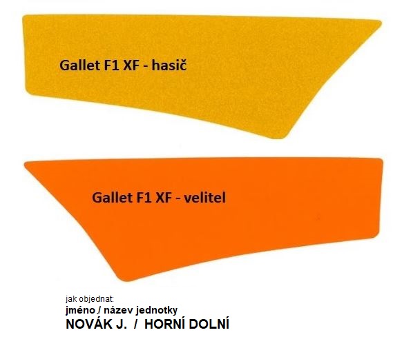 Reflexní polep prilby Gallet F1 XF s potiskem