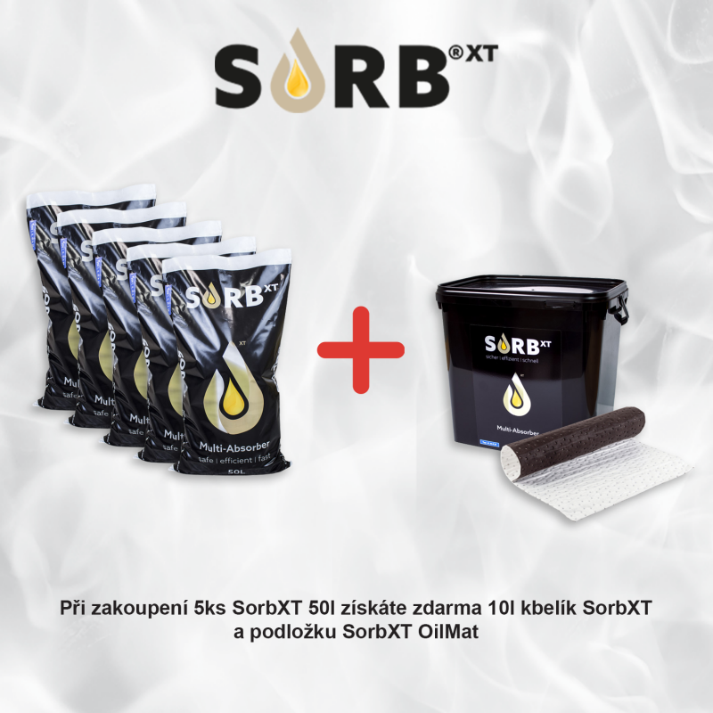 SORB®XT sypký sorbent 5x pytel 50 litrů + ZDARMA 10L kbelík a 1ks podložky - 